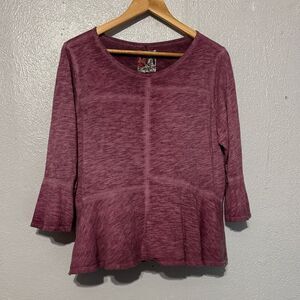 Akemi + Kin Anthropologie Heather Peplum 3/4 Bell Sleeve Knit Top 100% Cotton